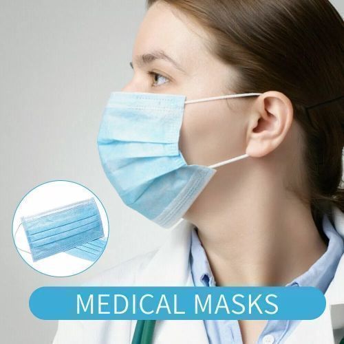 Medical 50 Pc 3 Layer Disposable Medical Face Masks with Medical Filter- Blue ,White