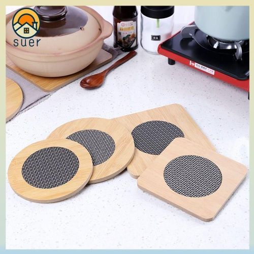 Bamboo Coaster Heat Pad Table Mats For Saucepans, Brown.
