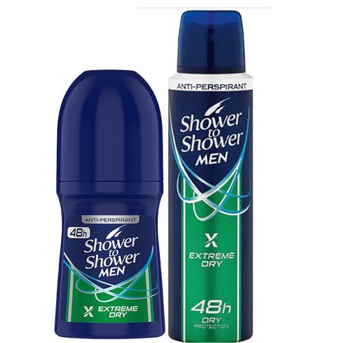 Shower to Shower 2 in 1 Men Roll-On 50ml Extreme Dry Mens Body Deodorant Spray 150ml