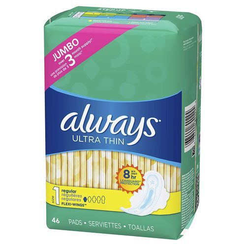 Always Ultra-Thin, Size 1, Regular Pads with Wings, 46 pieces (US)