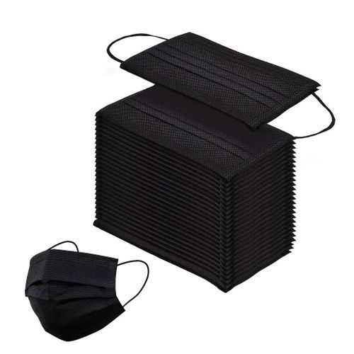 Medical 50 Pc 3 Layer Disposable Protective Face Masks - Black