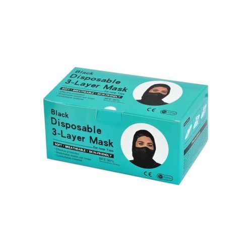 Medical 50 Pc 3 Layer Disposable Protective Face Masks - Black