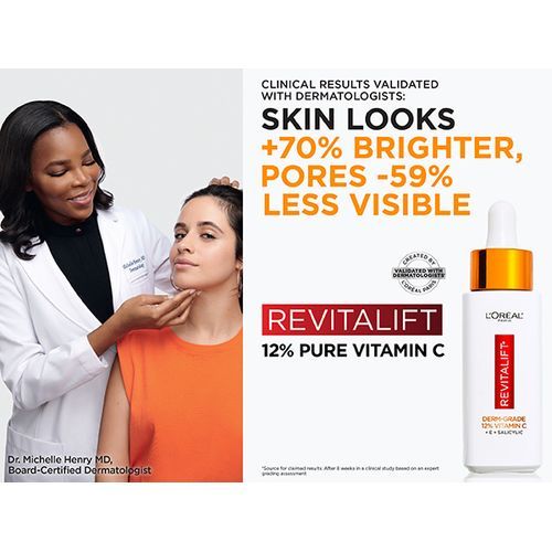 L'Oreal Revitalift 12% Pure Vitamin C Serum, Vitamin E, Salicylic Acid, Moisturizing, Smoothing & Brightening, 30ml