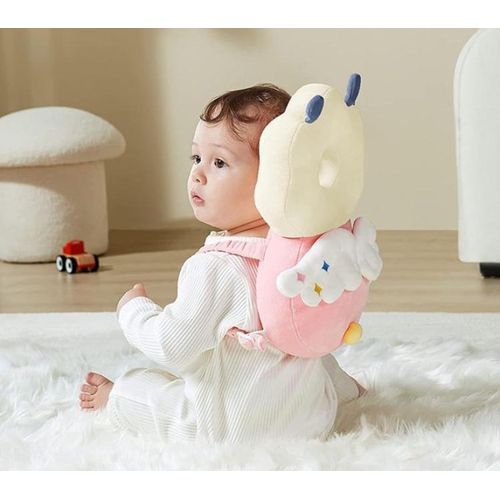 Baby Headrest Baby Safety Backpack With Head Protection Cushion, Adjustable Breathable Harness -White