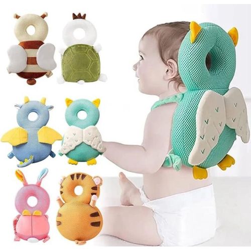 Baby Headrest Baby Safety Backpack With Head Protection Cushion, Adjustable Breathable Harness-Green