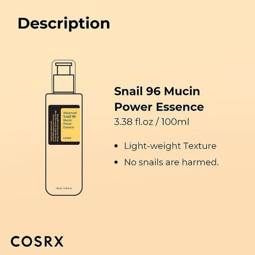 Cosrx Snail Mucin 96% Power Repairing Essence, Hydrating Skin Repair Serum Serum For Face, Korean Skincare, 100ml
