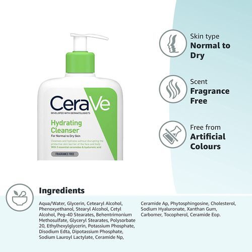 Cerave Hydrating Cleanser For Normal To Dry Skin With Hyaluronic Acid & 3 Essential Ceramides, 236 Ml