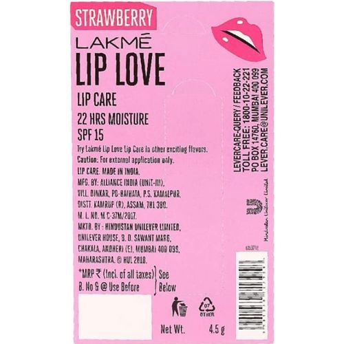 Lakme Lip Love Chapstick Strawberry SPF 15, 4.5g