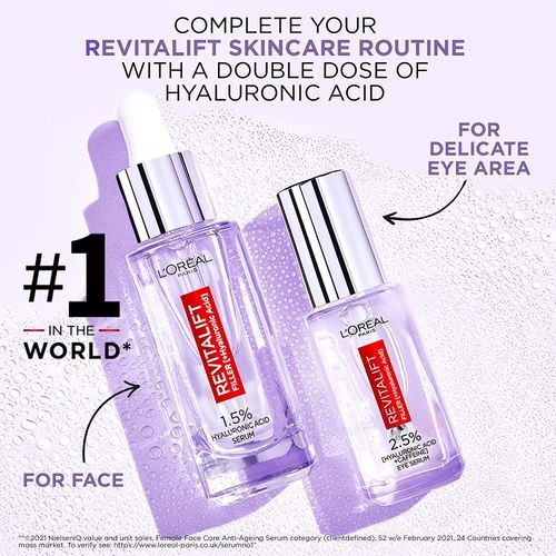 L'Oreal Revitalift 2.5% Hyaluronic Acid & Caffeine Filler Eye Serum, Replumps, Brightens & De-Puffs Eyes – 20ml
