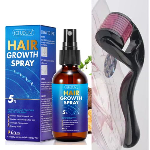 Kirkland Minoxidil Beard Growth & Hair Treatment Spray For Men + Derma Roller System
