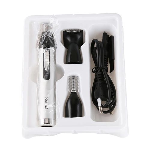 Kemei 3 In1 Electric Nose Ear Trimmer For Men Rechargeable Shaver Hair Removal Eyebrow Trimer Face Shaving Machine Men's Shaving Machine- Silver.