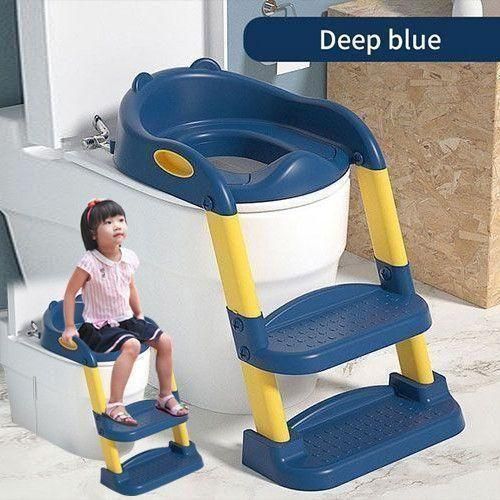 Toilet Trainer With Non-Slip Cushioned Ladder -Yellow Gray Blue White