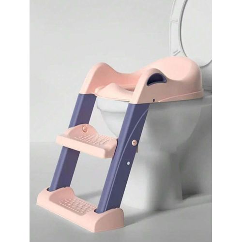Potty Training Seat Toilet with Step Stool Ladder, Kids Boys Girls Toddlers-Comfortable Safe, Anti-Slip Pad Ladder - Pink