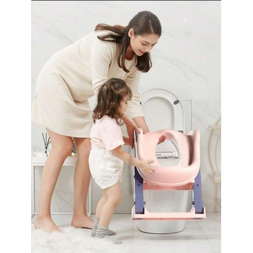 Potty Training Seat Toilet with Step Stool Ladder, Kids Boys Girls Toddlers-Comfortable Safe, Anti-Slip Pad Ladder - Pink