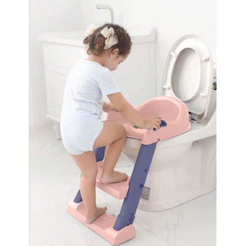 Potty Training Seat Toilet with Step Stool Ladder, Kids Boys Girls Toddlers-Comfortable Safe, Anti-Slip Pad Ladder - Pink