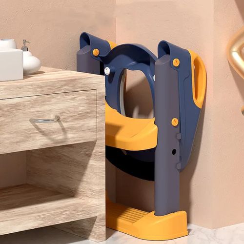 Potty Training Seat Toilet with Step Stool Ladder, Kids Boys Girls Toddlers-Comfortable Safe, Anti-Slip Pad Ladder- Blue