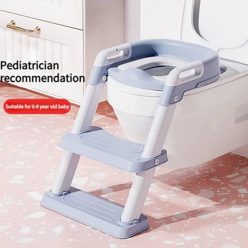 Baby Toddler Toilet Seat with Step Stool Foldable Potty Training Toilet Seat for Kids Boys Girls with Detachable Padded Cushion Potty Training Seat with Foldable Ladder Adjustable Footrest