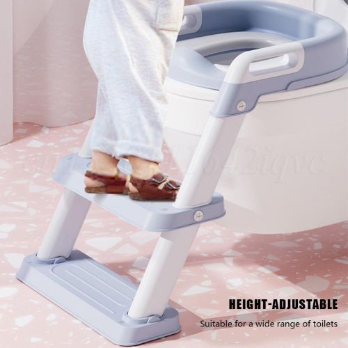 Baby Toddler Toilet Seat with Step Stool Foldable Potty Training Toilet Seat for Kids Boys Girls with Detachable Padded Cushion Potty Training Seat with Foldable Ladder Adjustable Footrest