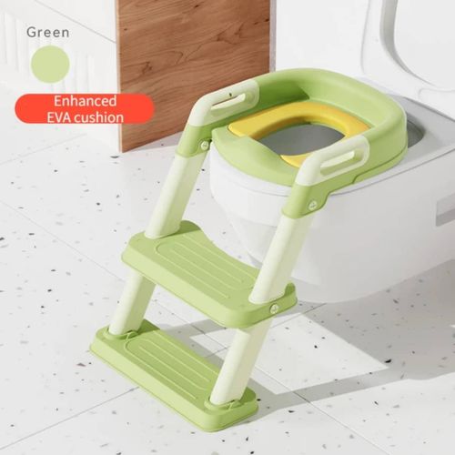 Baby Toddler Toilet Seat with Step Stool Foldable Potty Training Toilet Seat for Kids Boys Girls with Detachable Padded Cushion Potty Training Seat with Foldable Ladder Adjustable Footrest