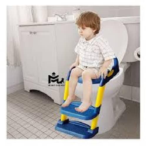Baby Toddler Toilet Seat with Step Stool Foldable Potty Training Toilet Seat for Kids Boys Girls with Detachable Padded Cushion Potty Training Seat with Foldable Ladder Adjustable Footrest