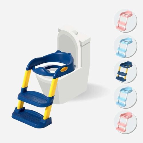 Baby Toddler Toilet Seat with Step Stool Foldable Potty Training Toilet Seat for Kids Boys Girls with Detachable Padded Cushion Potty Training Seat with Foldable Ladder Adjustable Footrest