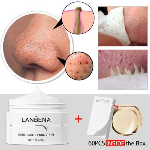 Lanbena Nose Pore Strips For Blackheads, Black Head Remover Mask For Face 30g+60pcs Paper