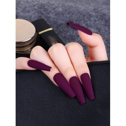 A Set Of 24 Pcs Artificial Nails, 1 Sheet Tape & 1 Pc Nail File - Purple