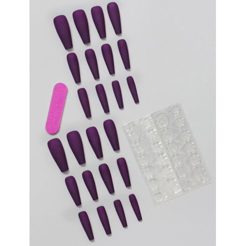 A Set Of 24 Pcs Artificial Nails, 1 Sheet Tape & 1 Pc Nail File - Purple