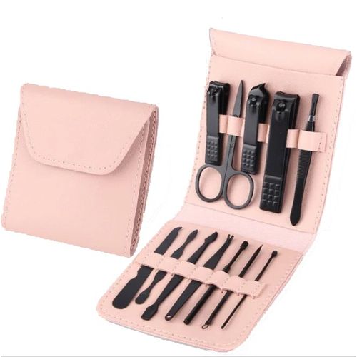 12 PCS Nail Clipper Set Stainless Pedicure Beauty Nail Tool Travel Pink