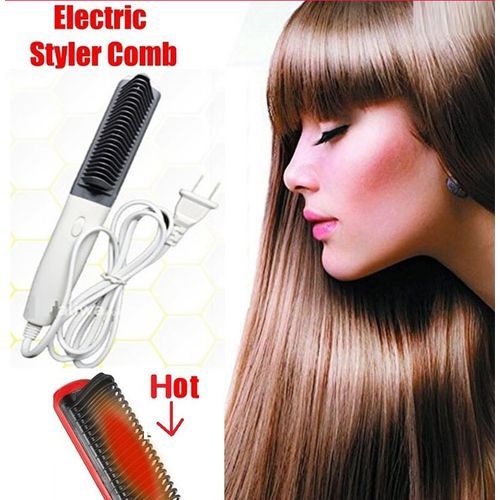Stylish Electric Fast Hair Straightener And Brush, - White
