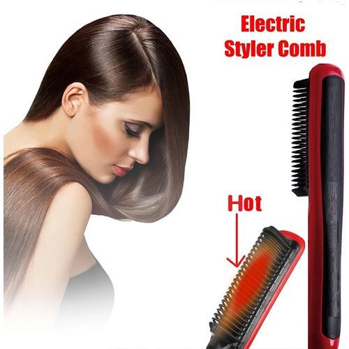 Stylish Electric Fast Hair Straightener And Brush, - White