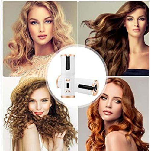 Cordless Auto Hair Curler, Wireless Curling Iron, Automatic Hair Curling Wand USB Rechargeable, Curling Tongs with LCD Display and 3 Temperature Setting, Hair Styling Tool for Curls or Big Waves