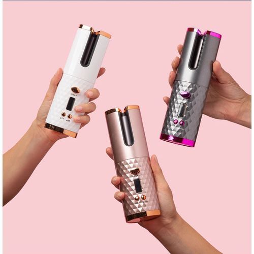 Cordless Auto Hair Curler, Wireless Curling Iron, Automatic Hair Curling Wand USB Rechargeable, Curling Tongs with LCD Display and 3 Temperature Setting, Hair Styling Tool for Curls or Big Waves