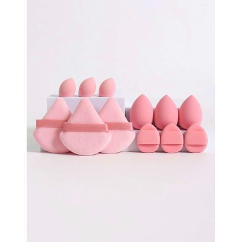 12pcs All-Purpose Makeup Sponges Set Consisting Of 3 Triangular Powder Puffs, 3 Mini Air Cushion Powder Puffs, 3 Water Drop Shaped Beauty Blenders, And 3 Mini Beauty Blenders. Suitable For Liquid Foundation, Powder Foundation, And Concealer Cream.