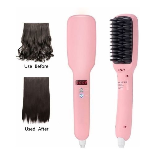 Ionic Hair Straightener Brush Comb 2 in 1 PTC Heating - Pink,Black