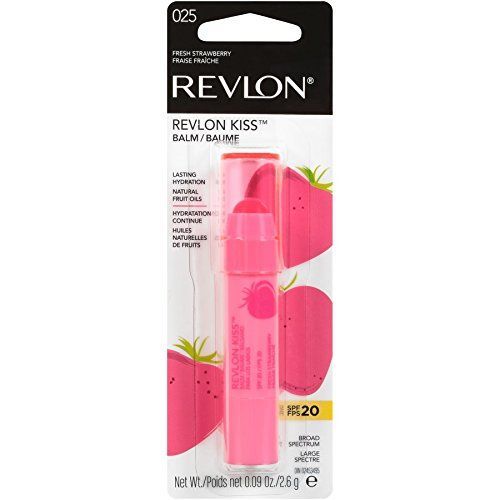 Revlon Kiss Lip Balm Crayon, Hydrating Lip Moisturizer, SPF 20, Fresh Strawberry (025), 0.09 Oz
