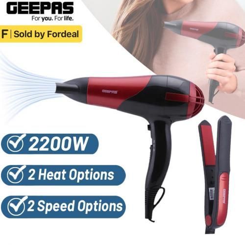 Geepas 2 In 1 Hair Dryer&StraightenerCombo/Ceramic, Red,