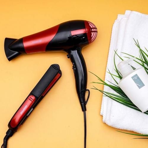 Geepas 2 In 1 Hair Dryer&StraightenerCombo/Ceramic, Red,