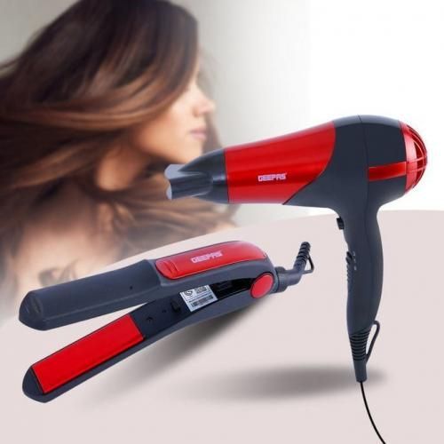 Geepas 2 In 1 Hair Dryer&StraightenerCombo/Ceramic, Red,