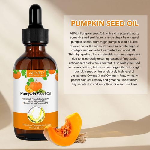 Aliver Organic Pumpkin Seed Oil for Hair Growth, Perfect for Hydrating & Repairing Dry, Damaged Hair, 60 ml