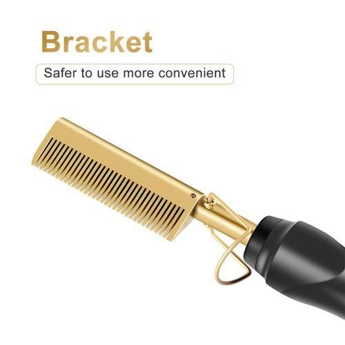 Gold Ceramic Professional Straightening Hair Press Comb - Black/Gold