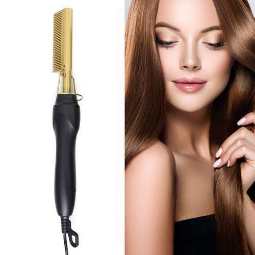 Gold Ceramic Professional Straightening Hair Press Comb - Black/Gold