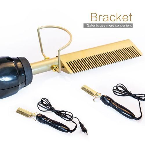 Gold Ceramic Professional Straightening Hair Press Comb - Black/Gold