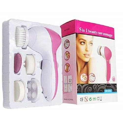 5 in 1 Deep Cleansing Facial Skin Electric Facial Cleanser Treatment Brush Massager Scrubber for Pimples Blackheads and Dead Skin PINK