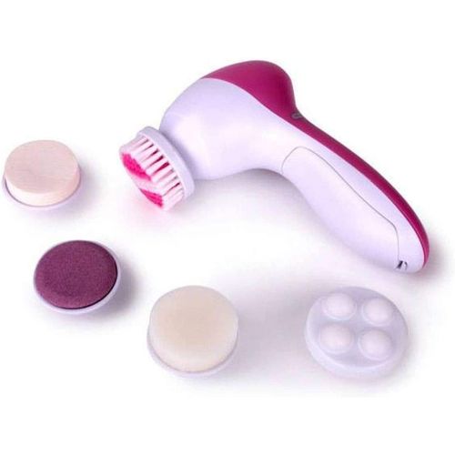 5 in 1 Deep Cleansing Facial Skin Electric Facial Cleanser Treatment Brush Massager Scrubber for Pimples Blackheads and Dead Skin PINK