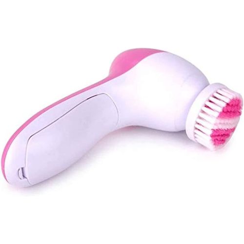 5 in 1 Deep Cleansing Facial Skin Electric Facial Cleanser Treatment Brush Massager Scrubber for Pimples Blackheads and Dead Skin PINK