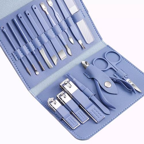 16pcs Manicure Set Nail Clippers Pedicure Kit Cutter Tweezers Makeup Beauty Tools Grooming Scissors With PU Leather Travel Case - Multicolors