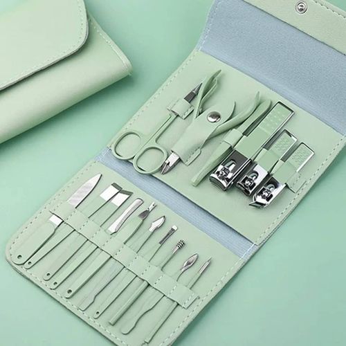 16pcs Manicure Set Nail Clippers Pedicure Kit Cutter Tweezers Makeup Beauty Tools Grooming Scissors With PU Leather Travel Case - Multicolors