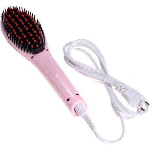 Electric Fast Hair Straightener Brush Comb Iron - Pink