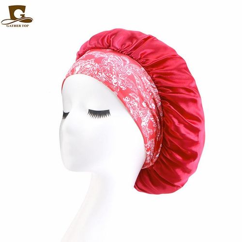 Hair Cover Bonnet Sleep Cap Wide Head Band Sleep Cap Hat-Red